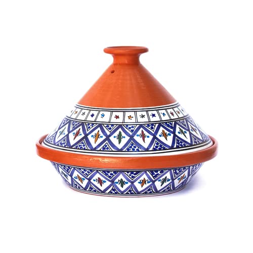 Kamsah Hand Painted Tagine Pot | Moroccan Ceramic Cookware (Medium, Supreme Bohemian Blue)
