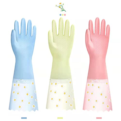 KAQ Dishwashing Cleaning Gloves - Reusable Rubber Gloves Non-Slip Laundry Kitchen Gardening Waterproof Household Gloves