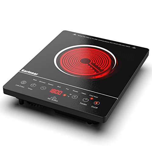 GTKZW Electric Cooktop, Portable Ceramic Cooktop with LED Touch Screen, 8 Power 8 Temperature Levels, Child Lock, Timer, Microcrystalline Panel, ENE