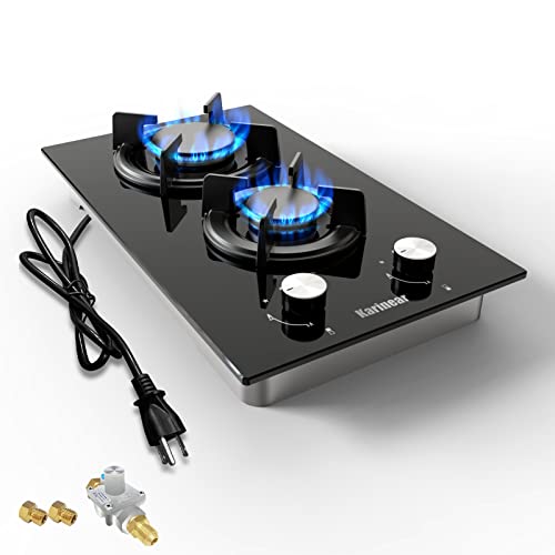 Karinear Tempered Glass 12'' Gas Cooktop 2 Burners