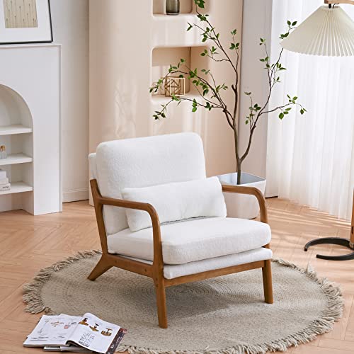 Mid-Century Modern Teddy Fleece Lounge Chair, White