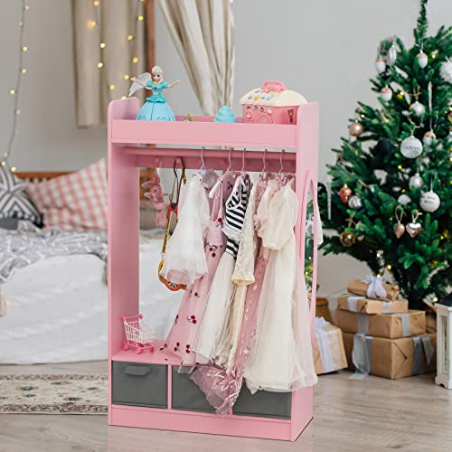 Karl Home Kids Dress Up Storage with Mirror and Drawers, Pink