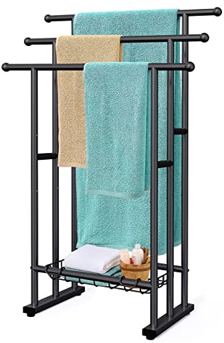 Kayfia 40" Free Standing Towel Rack with 3 Tiers and Basket