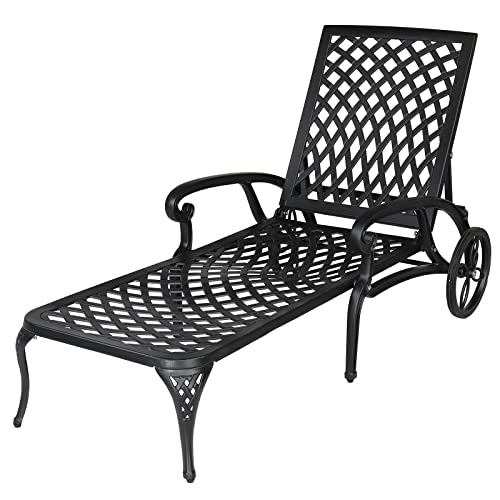 Kcelarec Outdoor Chaise Lounge with Adjustable Backrest and Wheels