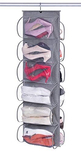 12 Pocket Hanging Shoe Organizer for Closet Storage, Grey
