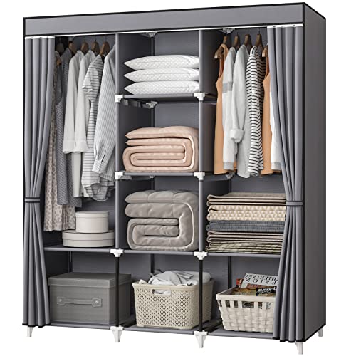KEKIWE Portable Closet with Hanging Rods and Shelves