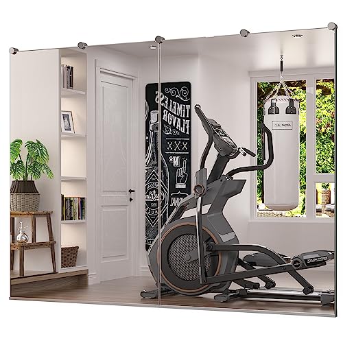 Delma Home Gym Mirror, 48''x24''x2PCS, Large Full Body Mirror for Yoga,  Glass Frameless Mirror for Wall Mounted, Wall Mirror for Home Gym, Garage