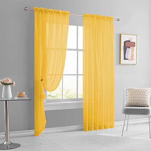 Gold Yellow Sheer Voile Drapes for Bedroom Living Room