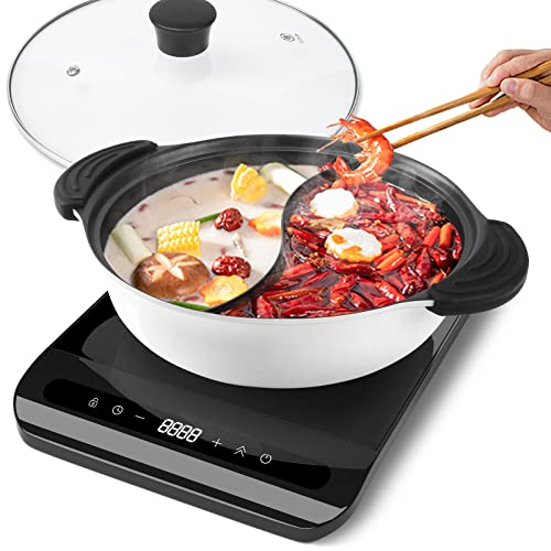 Hot Pot with Divider Non-Stick Shabu Shabu Pot for Induction Cooktop  Two-flavor Cookware for 2-3 Person