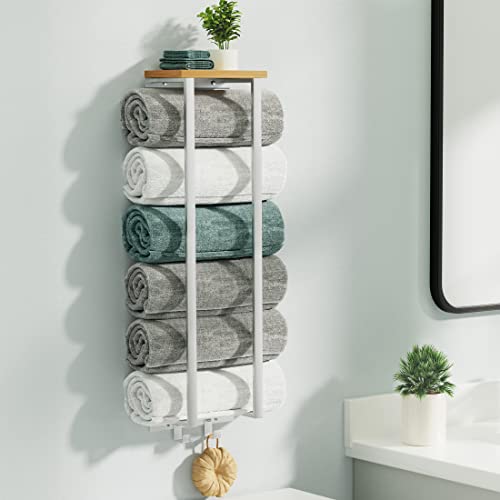 KES Bathroom Towel Rack with Bamboo Shelf