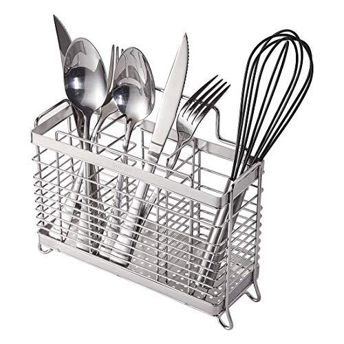 Stainless Steel Utensil Holder with 3 Divided Compartments