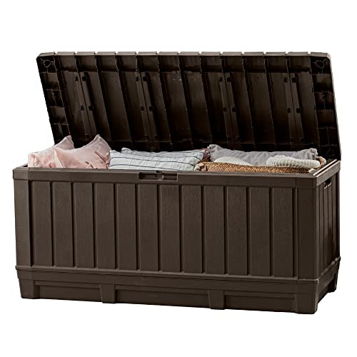 Keter Kentwood 92 Gallon Resin Deck Box - Outdoor Storage Solution, Brown