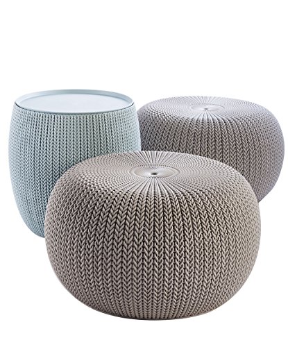 Keter Urban Knit Outdoor Pouf Ottoman Set with Storage Table