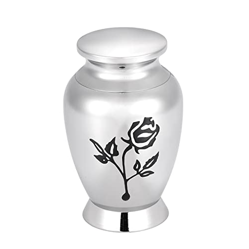316L Stainless Steel Memorial Ashes Companion Urn - Engraved Flower