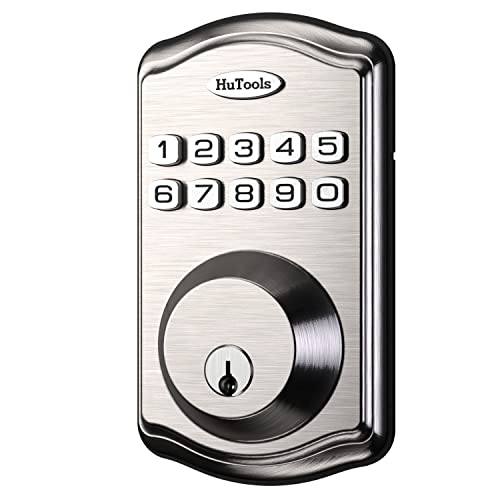 Keyless Entry Door Lock, HuTools Electronic Keypad Deadbolt Lock, Auto Lock, 1 Touch Locking, 20 Customizable User Codes, Back Lit, Easy to Install for Front Back Door, Satin Nickel