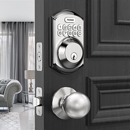Keyless Entry Door Lock with Handle, UYF Electronic Keypad Deadbolt Lock  with Levers, Front Door Lock Set, Auto Lock, Smart Digital Touchscreen with
