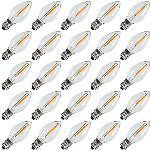 KGC C7 Christmas LED Light Bulbs - 0.6W, Warm White, Waterproof (25 Pack)