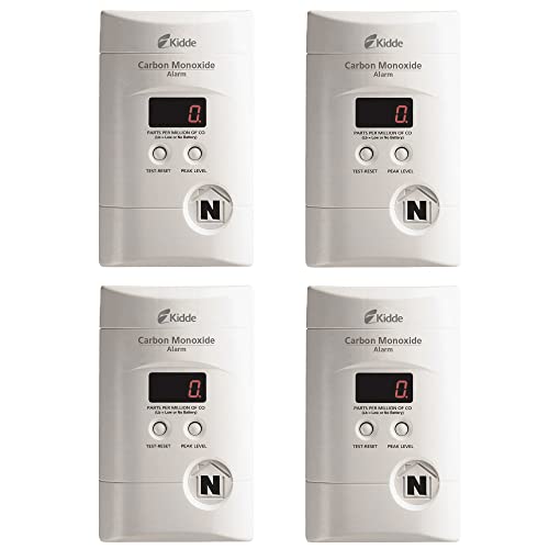Kidde Carbon Monoxide Detector, Plug In Wall with 9-Volt Battery Backup, Digital LED Display, 4 Pack