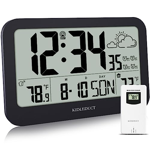 KIDLEDUCT Digital Wall Clock with Temperature and Weather Forecast