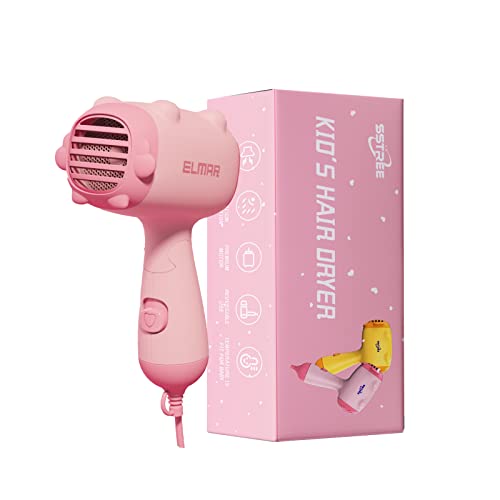 Mini Kids Hair Dryer with 2 Heat Settings, Quiet & Compact (Pink)