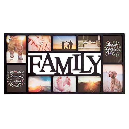 Kiera Grace Family 10 Opening Collage Frame - 15" by 29", Fits 4 - 5" x 7" and 6 - 4" x 6" Photos, Black