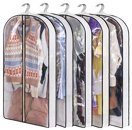 KIMBORA 40" Hanging Garment Bags for Closet Storage (5 Packs,White)
