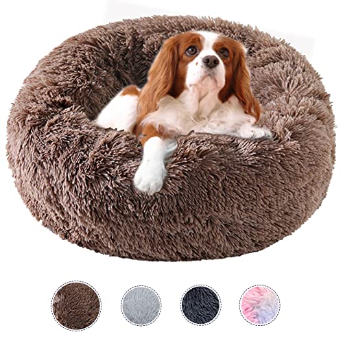 kimpets Dog Bed Calming Dog Beds for Small Medium Large Dogs - Round Donut Washable Dog Bed, Anti-Slip Faux Fur Fluffy Donut Cuddler Anxiety Cat Bed(20")