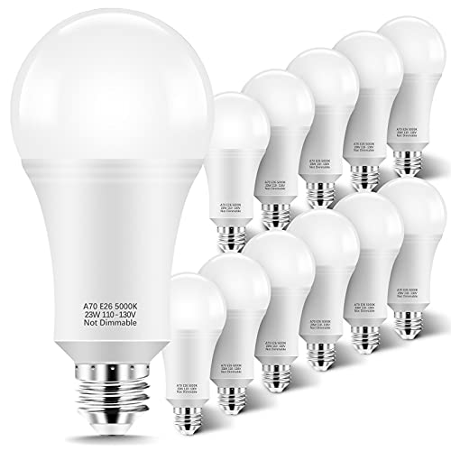 KINDEEP 23W LED Bulb, 2500 Lumens, Daylight White 5000K - 12-Pack