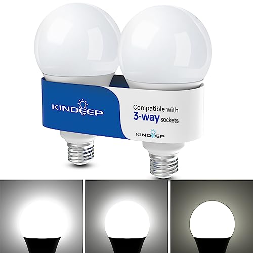 KINDEEP 3 Way LED Light Bulbs - Adjustable Brightness, Energy Saving, Daylight White