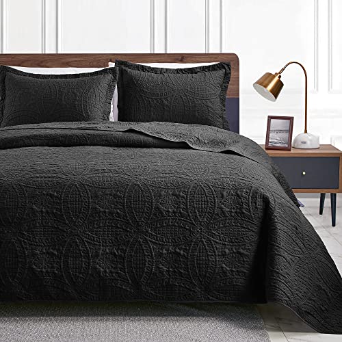 King Black Quilt Sets with Coin Pattern - Soft Lightweight Bedspread