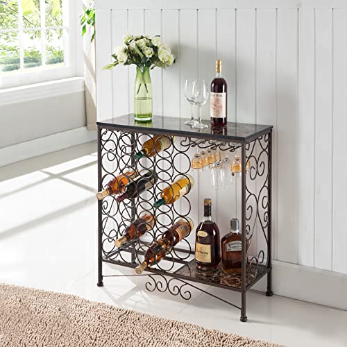 Kings Brand Wine Rack Table - 24 Bottle Liquor Cabinet