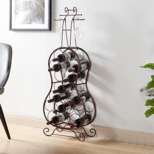 Kings Brand Furniture Metal Standing Wine Rack - 19 Bottles with Wine Glass Holder