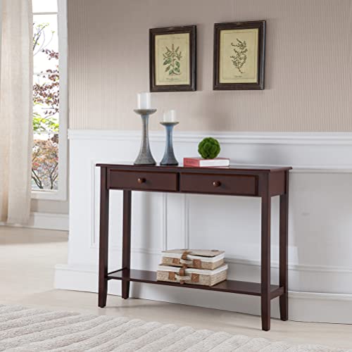 Kings Brand Furniture Sawyer Wood Console Entryway Table with 2 Drawers, Walnut
