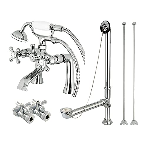 Kingston Brass CCK268C Vintage Deck Mount Clawfoot Tub Faucet Package, Polished Chrome 7 Inch