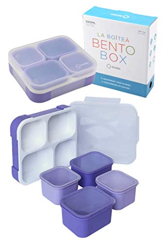 kinsho Leakproof Bento Lunch Box with 4 Cups Purple
