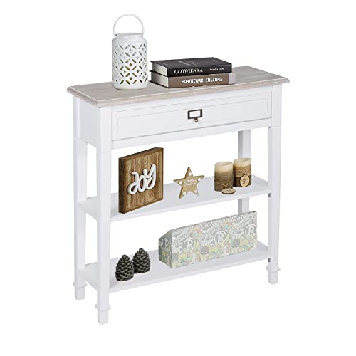 Kinsuite White Console Table with Drawer and Storage Shelf