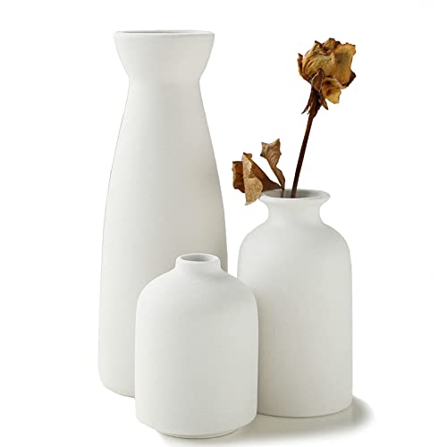 KIOXOHO White Ceramic Vase Set-3: Modern Rustic Farmhouse Decor