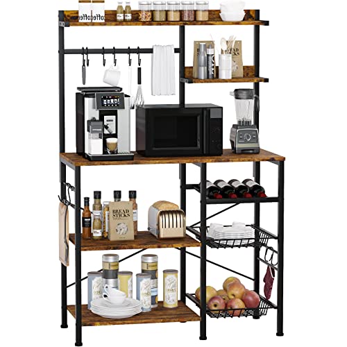 Kitchen Baker’s Rack with Storage, Wine Rack and Hooks