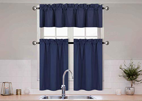 Kitchen Curtain Set Tier and Valence with Rod Pocket Microfiber 100% Sunlight Blackout Drapes Window Treatment