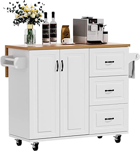 Kitchen Island Cart with Storage and Drop Leaf