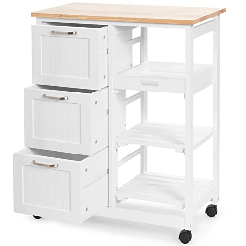 Kitchen Rolling Trolley Cart with 3 Drawers and Shelves