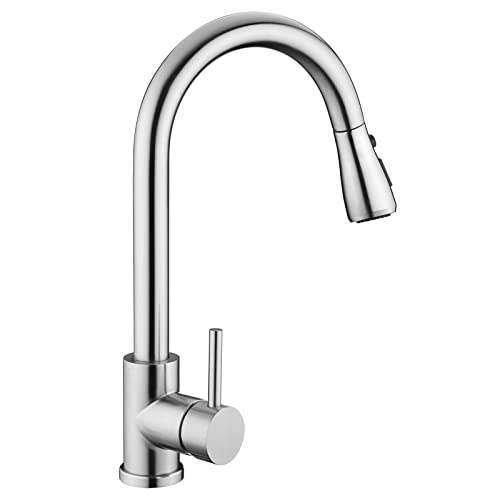 VFAUOSIT Brushed Nickel Single Handle Pull Down Kitchen Faucet