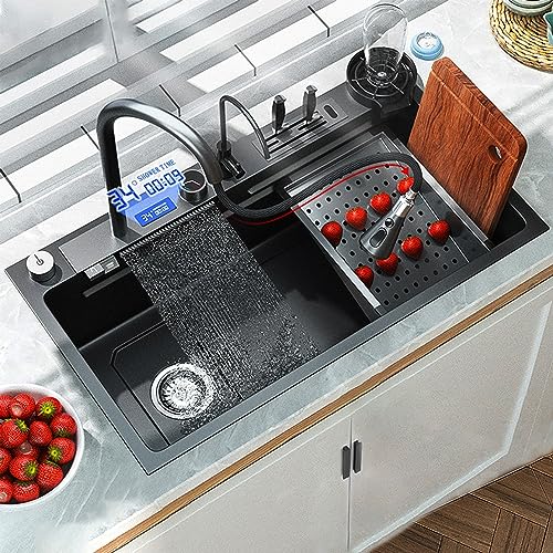 Undermount Black Kitchen Sink Combo with LED Display - 29.5" x 17.7" x 8.7