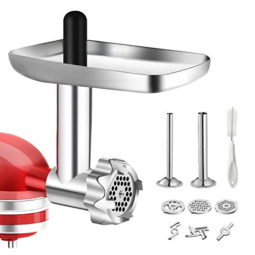FavorKit Stainless Steel Food Grinder Attachment for KitchenAid Mixers,  Dishwasher Safe, Strong Metal Meat Processor Accessories Included 3 Sausage