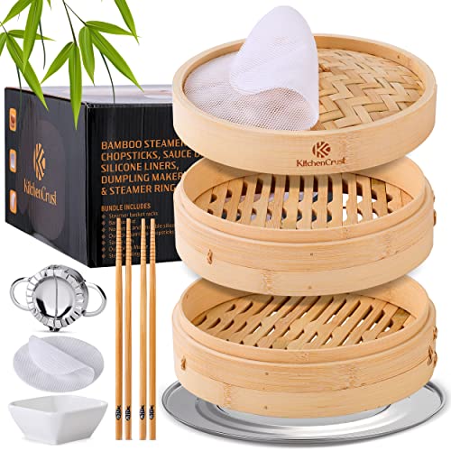 Prime Home Direct Bamboo Steamer Basket 10-inch , 2-Tier Steamer for  Cooking , 50 Liners, Chopsticks & Sauce Dish , Dumpling Steamer, Food  Steamer