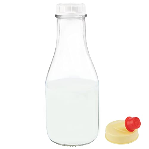 kitchentoolz 32oz Round Glass Milk Bottle with Lid - Made in USA
