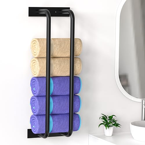 Bathroom Towel Rack: Wall Mounted Storage Shelf - Black