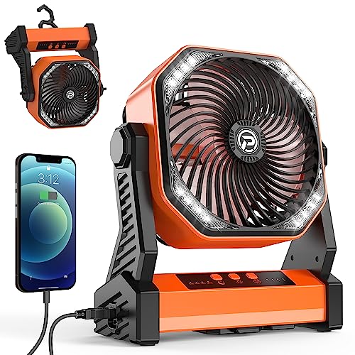 KITWLEMEN Rechargeable Outdoor Tent Fan with LED Light