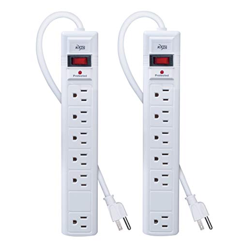KMC 6-Outlet Surge Protector Power Strip, 2-Pack, 1200 Joules, 6ft Cord, White