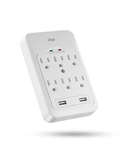 KMC 6-Outlet Surge Tap, 2 USB Ports (3.4A), 980 Joules Surge Protector, White